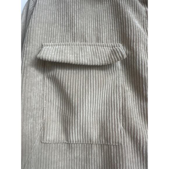 Nasty Gal Beige Corduroy Collar Button Up Oversized Shacket with Front Pocket - Picture 6 of 9